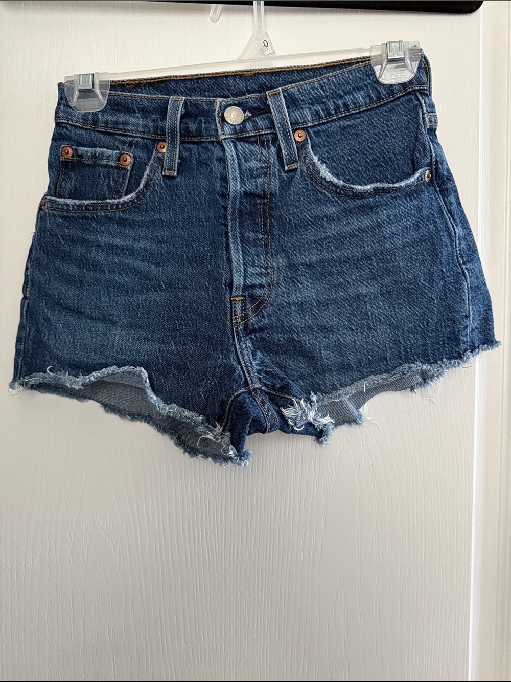 Women's High-Rise Dark Blue Denim Cutoff Shorts with Button Fly